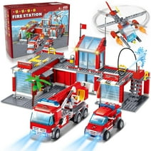 HOGOKIDS City Fire Station Building Set, 775 PCS Fire Rescue Helicopter Toy Set Ambulance Fire Truck Building Blocks Toys Gift for Kids Boys Girls Aged 6+