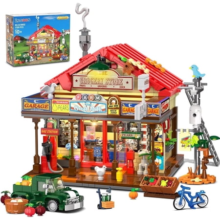TERRAMUS Country General Store Building Set with Light, 1709 Pcs Vintage Shop House Architecture Model Home Office Decor Building Blocks Kit, Creative Building Toys for Kids Age 12+