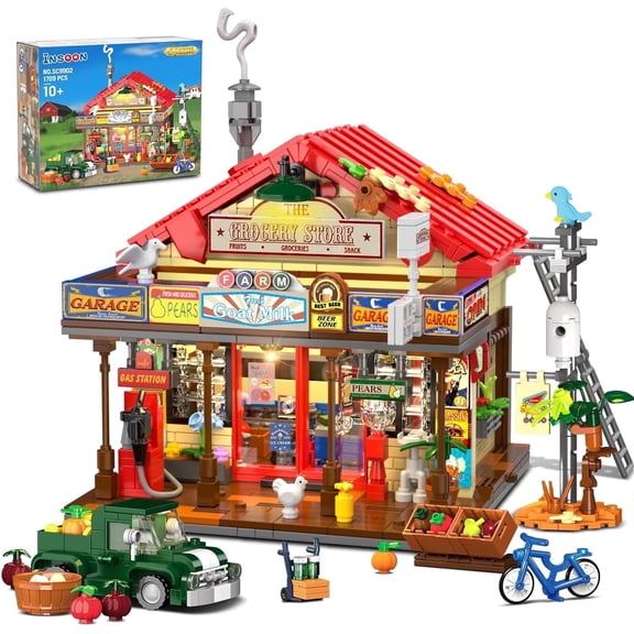 TERRAMUS Country General Store Building Set with Light, 1709 Pcs Vintage Shop House Architecture Model Home Office Decor Building Blocks Kit, Creative Building Toys for Kids Age 12+