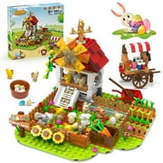 HOGOKIDS Farm Building Toy, Chicken Coop Building Set with Rabbits Eggs Graffiti Cart Farm House Kit for Kids Ages 6-12+ Years
