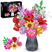 TERRAMUS Flower Bouquet Building Set, 1464 Pcs Botanical Construction Kit, 18 Styles Flower Building Blocks with Roses Sunflowers Tulips, Display Gift for Ages 8+