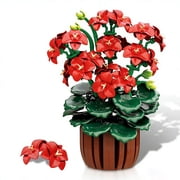 Geranium Flowers Building Set,548 Pcs Artificial Bonsai Pot for Home Office Decor, Birthday Mothers Day Gift for Adults and Kids Age 12+