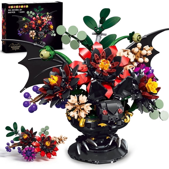 HOGOKIDS Flowers Building Set – 840 PCS Gothic Flower Bouquet Construction Kit with Display Base, Creative Botanical Model Toy for Kids Ages 8+