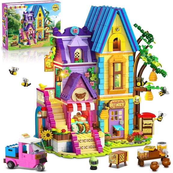 TERRAMUS Honey Bakery House Building Set, 1084Pcs Beekeeping Sweet Workshop Cottage Bricks Kit, Creative Roleplay Toys for Girls Boys Ages 6+