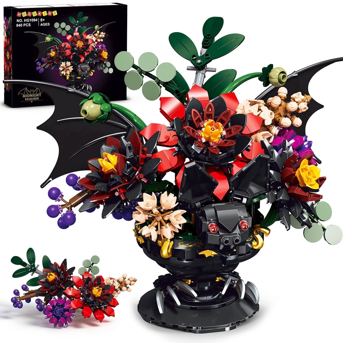 HOGOKIDS Gothic Bat Planter Building Set, 840PCS Dark Floral Bouquet ...
