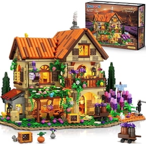 TERRAMUS Lavender Manor House Building Set with Lights, 1960 Pcs Estate Construction Model Home Decor, Romantic Flowers Cottage Building Block Kit Toys for Kids Adults 12+