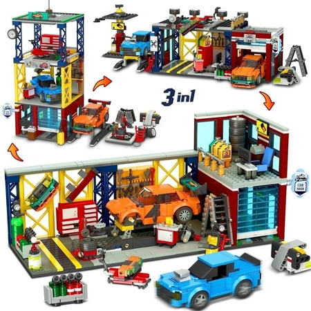 HOGOKIDS Parking Lots Building Set, 3-Floors Maintenance Shop for Kids 6+