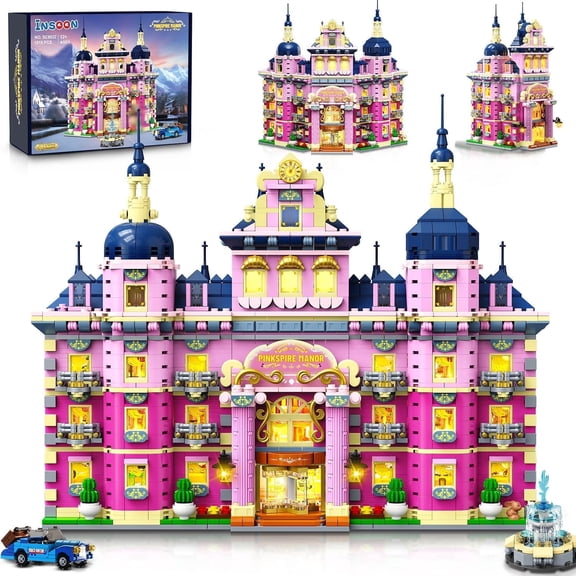 HOGOKIDS Pinkspire Manor Building Set with LED Lights, 1815 Pcs Romantic Princess Castle Architecture, Large Dream House Construction Toy, Ideal Gift for Girls, Teens, and Adults