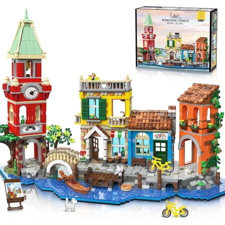 TERRAMUS Venice Main Street Building Kit with Light, 2155 Pcs City House Architecture Model Home Office Decor Building Blocks Kit, Creative Building Toys for Kids Age 12+
