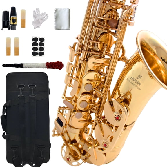 HOGSN saxophone musical instrument E flat alto saxophone beginners professional saxophone belt box, whistle, cleaning suit.