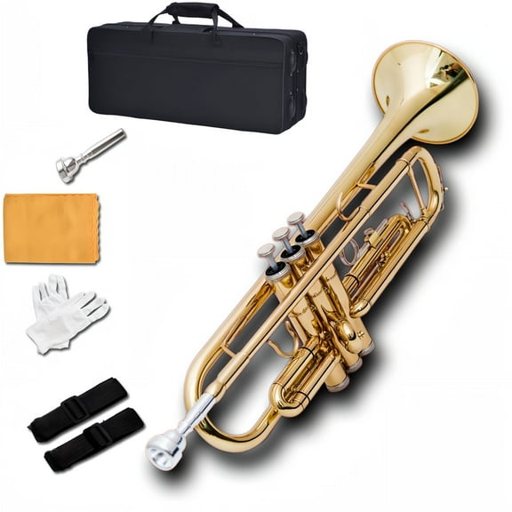 HOGSN trumpet musical instrument golden flat b three-tone trumpet professional band plays western musical instruments with box maintenance suit