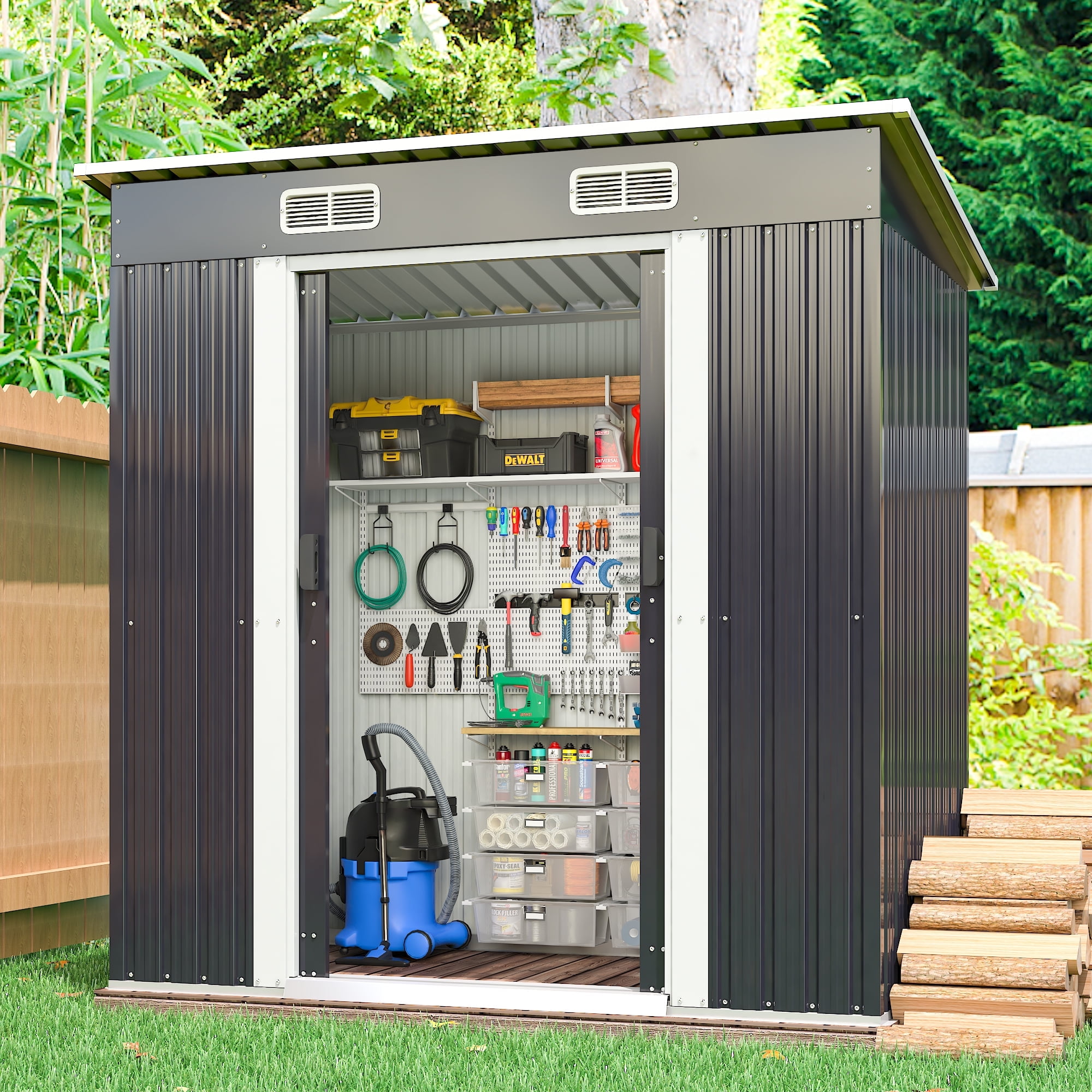 6' x 4' Dark Gray Galvanized Steel Outdoor Storage Shed