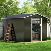 HOGYME 8' x 8' Outdoor Metal Storage Shed, Utility Tool Storage Shed w/ Doors Vents for Patio Lawn Backyard, Dark Gray