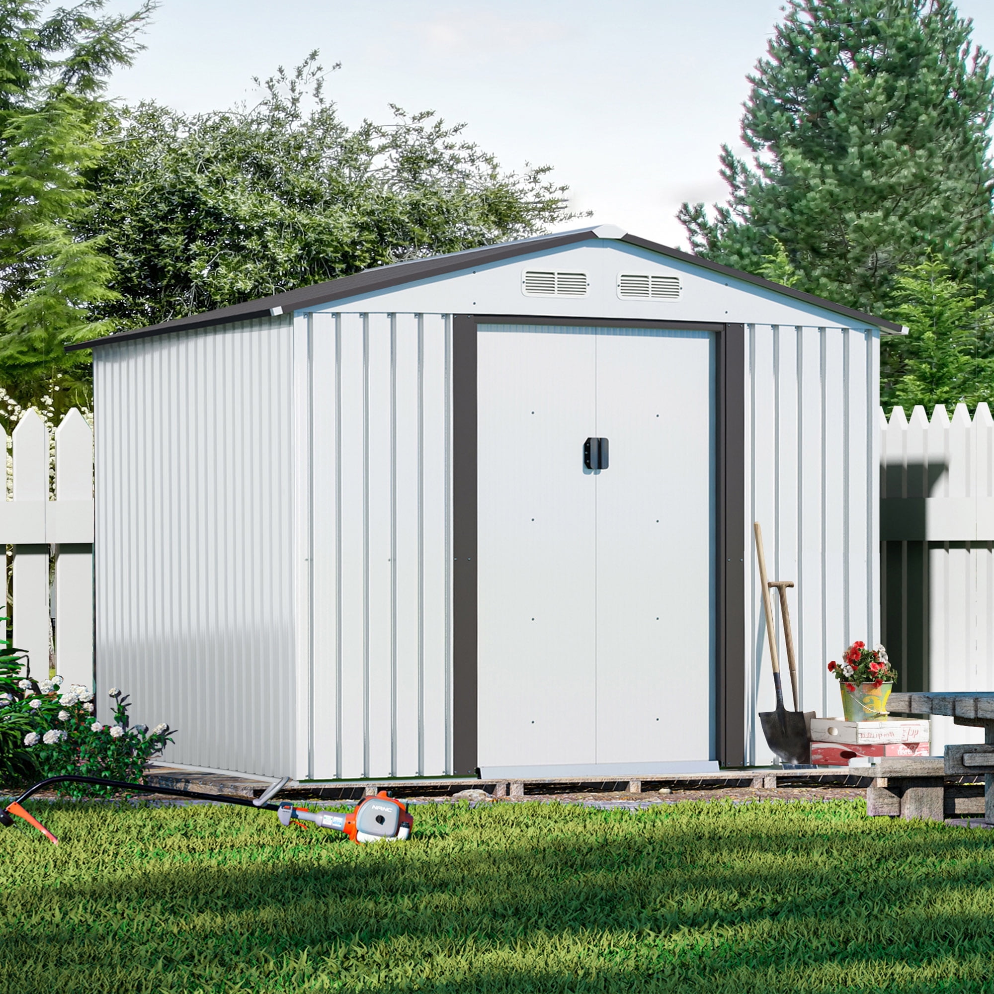 HOGYME 8 x 8 Outdoor Metal Storage Shed,Utility Tool Nepal | Ubuy