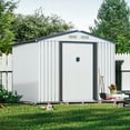 thumbnail image 1 of HOGYME 8' x 8' Outdoor Metal Storage Shed,Utility Tool Storage Shed with Double Sliding Doors, 4 Vents for Patio Lawn Backyard, White, 1 of 13