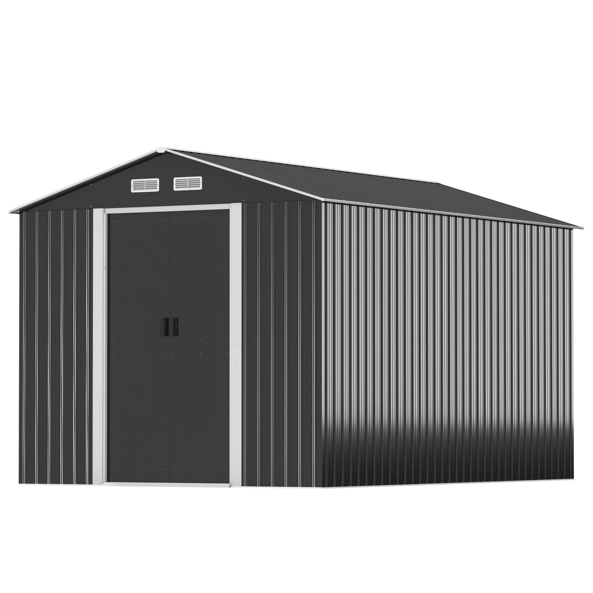 HOGYME 8'x12' Large Outdoor Storage Shed Metal Garden Shed Galvanized Steel with Lockable Doors for Backyard Patio Lawnmower, Black