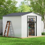 HOGYME 8'x8' Outdoor Storage Shed, Utility Tool Storage House Shed w/ Doors Vents for Patio Lawn Backyard, White+Gray