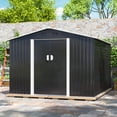 thumbnail image 1 of HOGYME 9.1 x 10.5 ft. Outdoor Storage Shed, Garden Backyard Lawn Tool House with Lockable Sliding Doors, Vents, Weatherproof Metal Clearance Equipment, 1 of 9