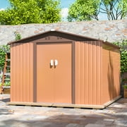 HOGYME 9.1 x 10.5 Ft. Outdoor Storage Shed, Tool House with Lockable Sliding Doors, Vent for Garden Backyard Patio Lawn, Brown