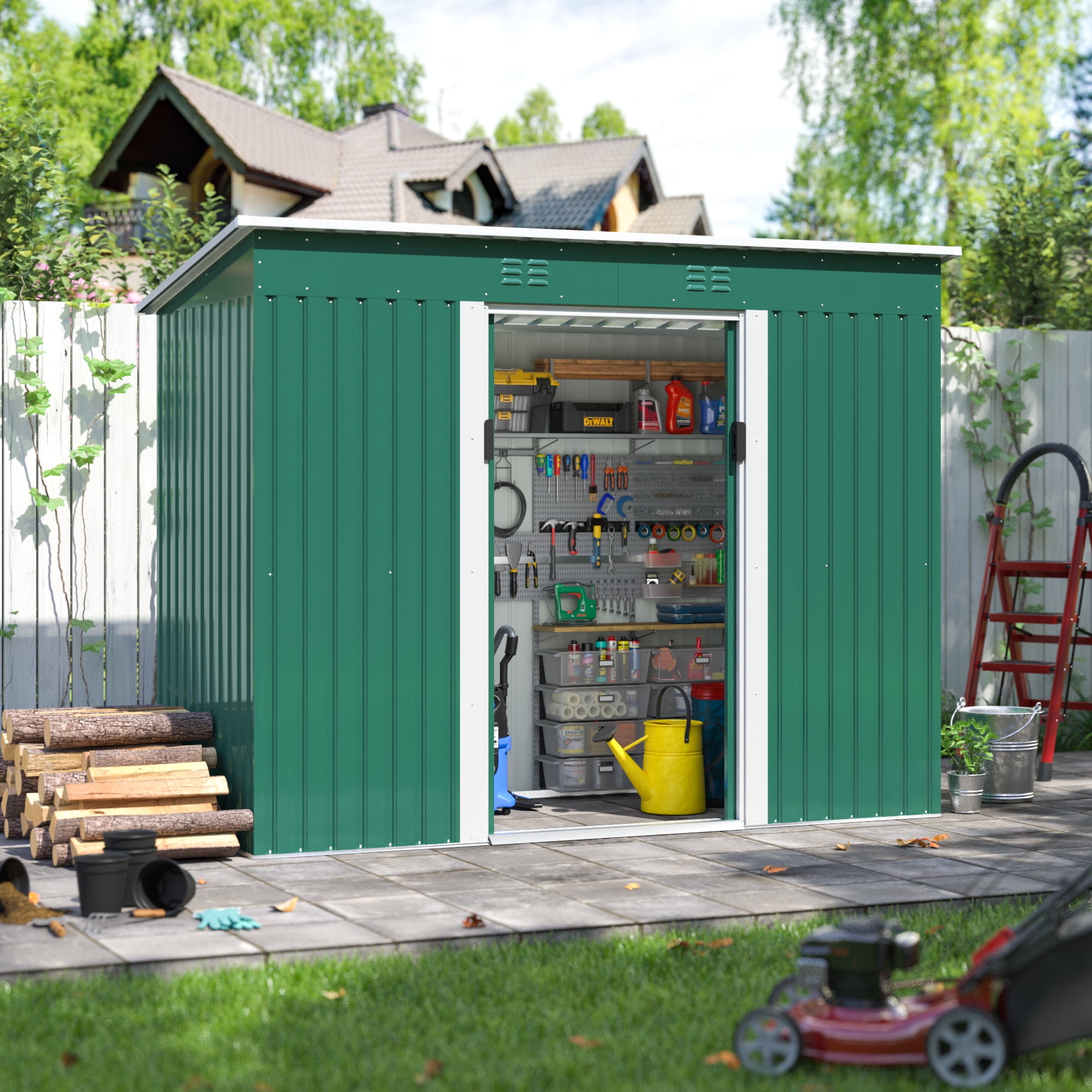 HOGYME Outdoor Metal Storage Shed 9.1x4.2 ft with Double Sliding Door