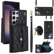 HOH for Samsung Galaxy S24 Ultra S24 Plus S24 Wallet Case with Wrist  Lanyard Leather Crossbody Purse for Women Girls