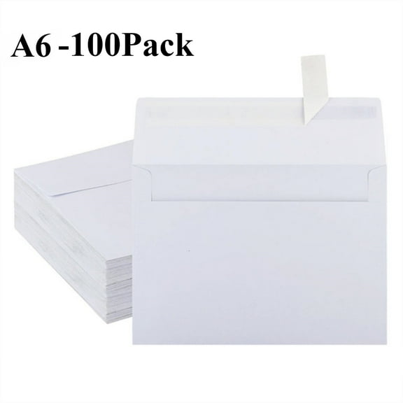 HOHAHO 100 Pack White A6 Envelopes for 4x6 cards , Self-Seal,peal &stick, Perfect for Wedding Baby Shower Conferences, Parties Photo, 4.25x6.25 inch
