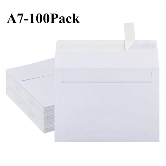 HOHAHO 100 pack White A7 Envelopes for 5x7 Cards ,Peal and Stick,Perfect for Wedding Baby Shower Conferences, Parties Photo,120gsm 5.25x7.25inch