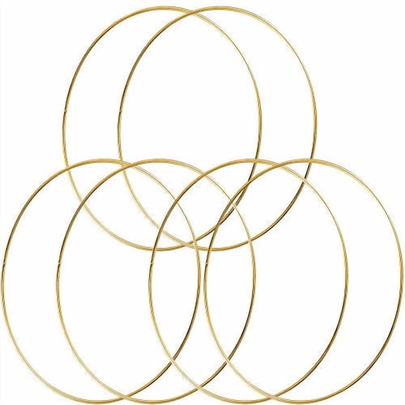 HOHIYA 14 inch Metal Floral Hoop Wreath Gold 4mm Wire Large Dream Catcher Craft Rings for Christmas Wedding Wall Hanging (Pack of 6)