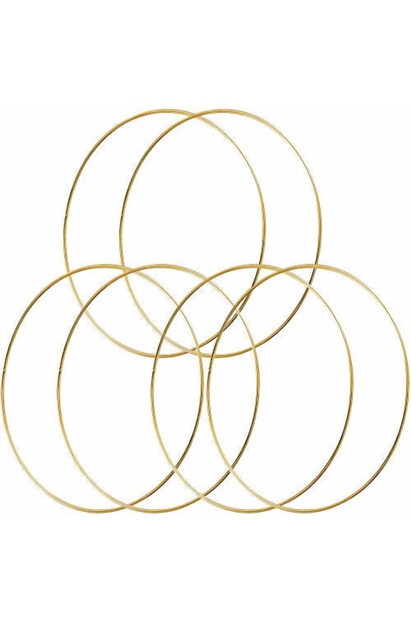 14 inch Metal Floral Hoop Wreath Gold 4mm Wire Large Dream Catcher Craft Rings for Christmas Wedding Wall Hanging (Pack of 6)
