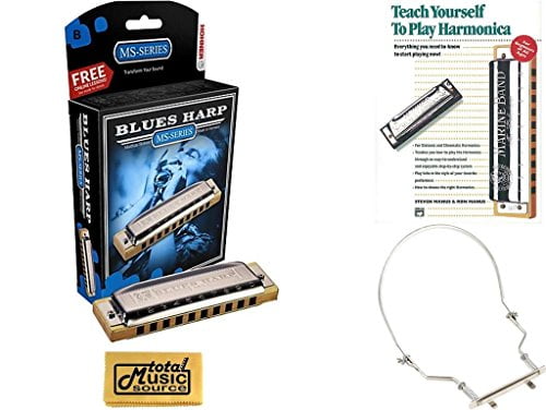 HOHNER Blues Harp MS Harmonica Key B, Diatonic, Includes Case, Book, & Harmonica Holder, 532BL-B COMP