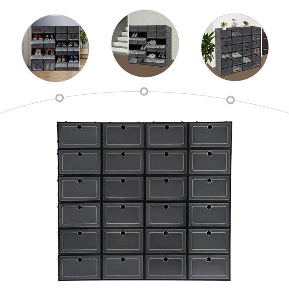 HOHOBLA 24 Pack Shoe Storage Boxes, Stackable Shoe Boxes 33*23*14cm for Homes, Cloakrooms, Shoe Stores