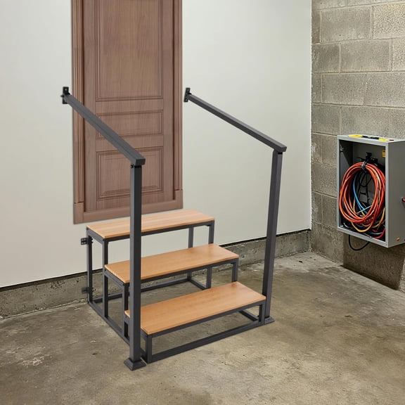 HOHOBLA 3-Step Outdoor Stairs with Handrail Heavy-Duty Prefab Stairs with Anti-Slip Panel RV Stairs 440 lbs Capacity Steps for Porch, RV, Mobile Home, Hot Tub