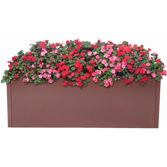 HOHOBLA 38x15x15'' Rectangular Trough Planter Box, Metallic Heavy Long and Large Outdoor/Indoor Planter, Metal Raised Garden Bed for Vegetables, Flowers, Herbs, and Succulents, Easy Drainage, Brown