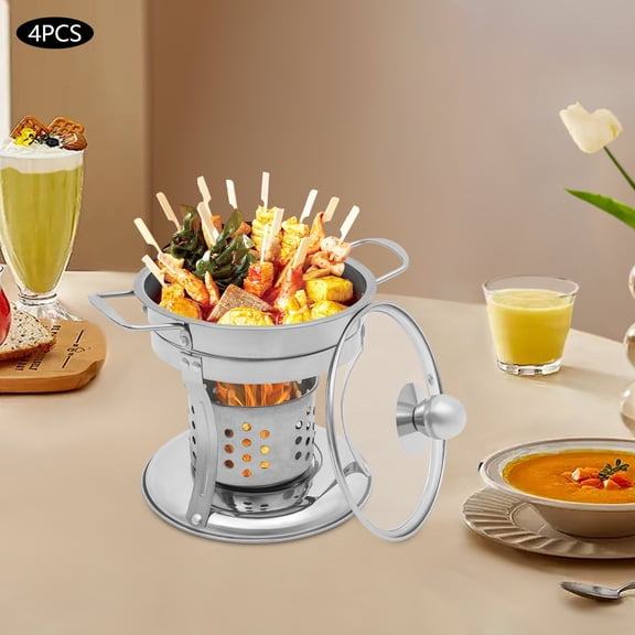HOHOBLA 4Pcs 5L Stainless Steel Single Mini Hot Pot, Chafing Dishes 6.89*2.28in for Restaurants, Hotels, Weddings