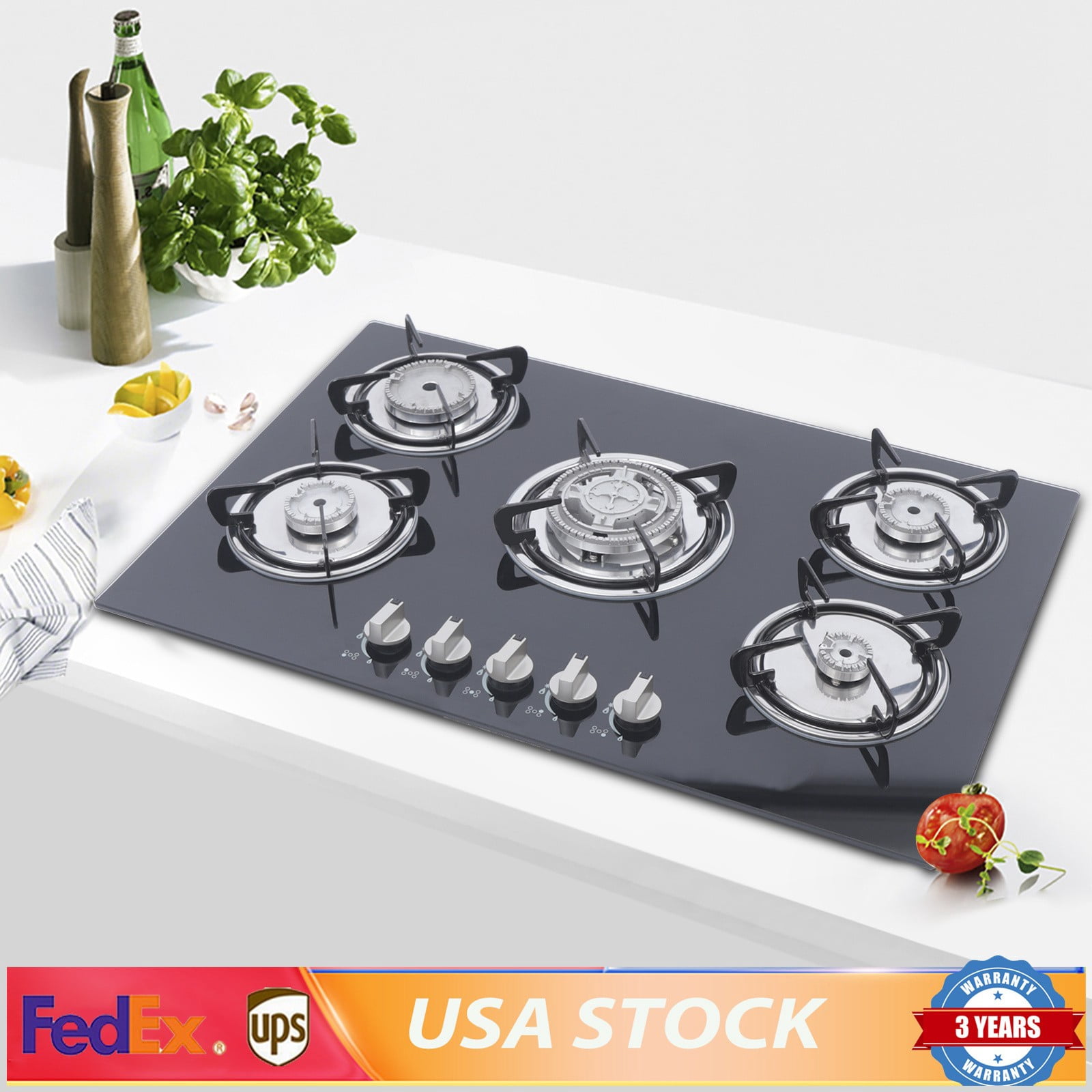 HOHOBLA 5 Burner 30 inch Built-In Stove Top LPG/NG Gas Cooktop w/ Flameout protection!
