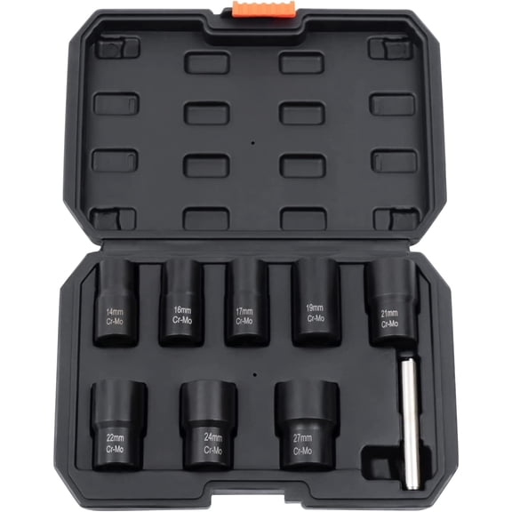 HOHOBLA 8Pcs Impact Bolt Extractor Nut Remover Kit, 14-27mm Stripped Extraction Socket Tool Extractor Complete Kit & Box