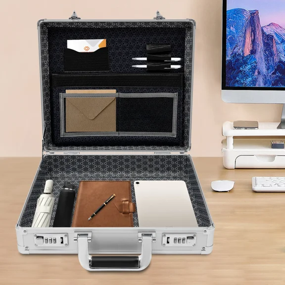 HOHOBLA Aluminum Hard Case Big Capacity With Combination Lock Briefcase With Pocket