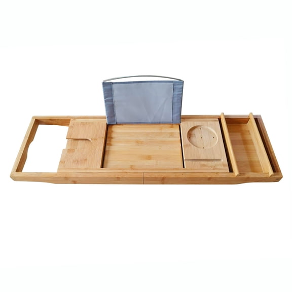 HOHOBLA Bathtub Tray Caddy, Expandable Bamboo Bath Tray with Storage, Wood Bath Trays for Tub, Unique House Warming Gifts