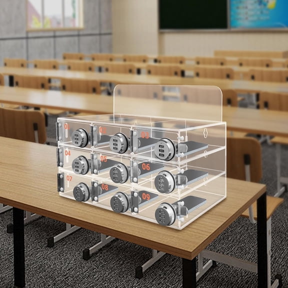 HOHOBLA Cell Phone Storage Locker 9 Slots Acrylic Material with Combination Lock Wall-Mounted Cabinet for Office Classroom Gym Box, Clear