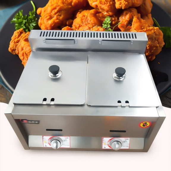 HOHOBLA Commercial Propane Deep Fryer Countertop 12L Gas Fryer 2 Wells Stainless Steel