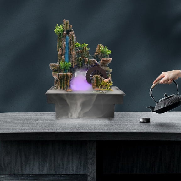 HOHOBLA Desktop Fountain Waterfall with Automatic Pump, Illuminated Waterfall for Home Office Bedroom Desk Decor, 110V