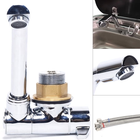 HOHOBLA Foldable RV Water Faucet, 360° Rotatable 180° Swing Single Handle Tap with 23.62 Inch Water Hoses for Caravan Boat Home