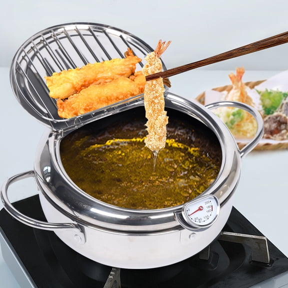HOHOBLA Japanese Deep Frying Pot Tempura Fryer Pan Temperature Control Stainless Steel