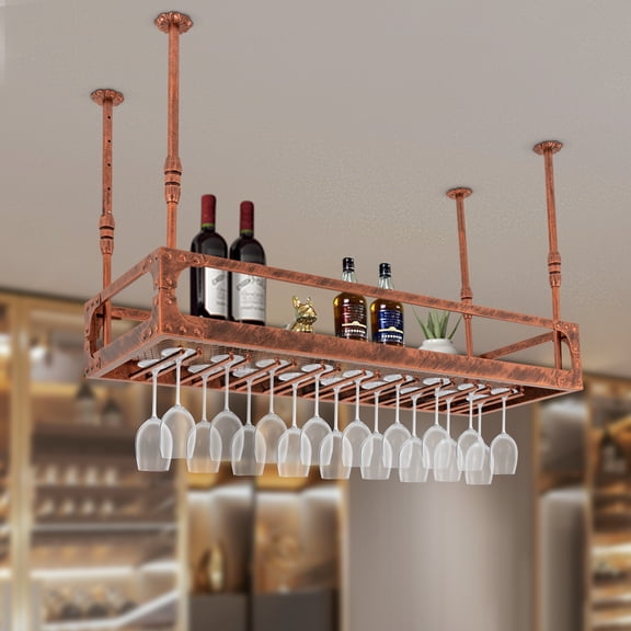 HOHOBLA Max 50kg Vintage Bar Floating Shelf Ceiling Mounted Hanging Wine Bottle Holder 100*35*35-55 cm for Home, Kitchen, Restaurant