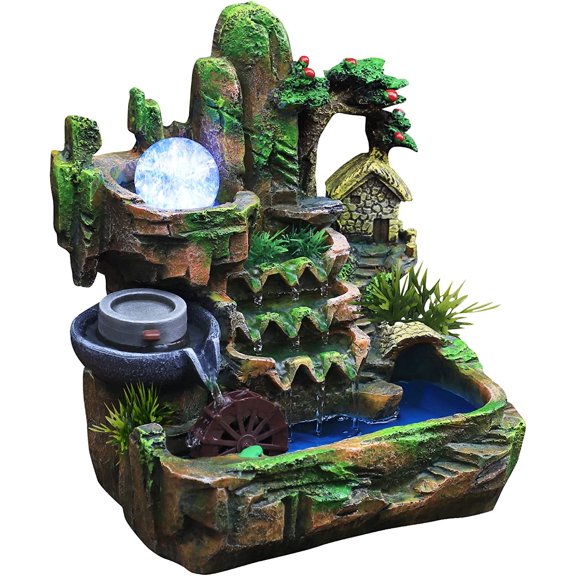 HOHOBLA Rockery Fountain Tabletop Fountain Small Rockery Water Fountain Indoor Water Fountains Tabletop Water Fountain Mini Rockery Crafts with Atomization Effect Resin Rockery Bonsai Home Decor