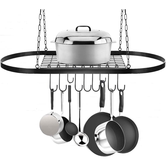 HOHOBLA Square Grid Wall Mount Pot Rack,Ceiling Mount Grid Pot Pan Rack,Kitchen Cookware Hanging Organizer for Kitchen Storage and Organization, Iron Material(Black)