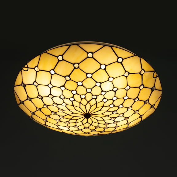 HOHOBLA Tiffany Style Stained Glass Flush Mount Ceiling Light Fixture - 4 Bulb Design