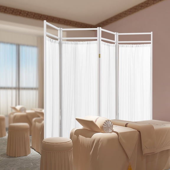 HOHOBLA White Medical Privacy Screen - Folding 4-Panel Room Divider with Wheels