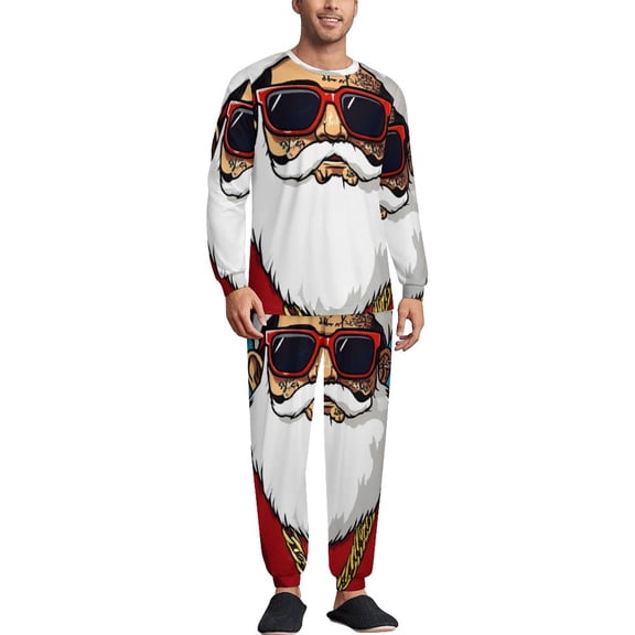 HOHOHO Santa Claus Men's Pajama Set Sleepwear Pjs Lightweight Long Sleeve Crewneck Shirts and Bottoms Soft Comfy Sleep Sets XS