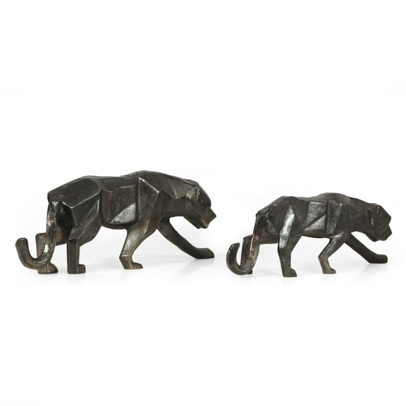 HOHXFYP Carved Black Leopard Statue, Handcrafted Aluminum Black Charcoal Leopard Sculptures, Leopard Figurine Set for Home Office Tabletop Decoration, (Set of 2)